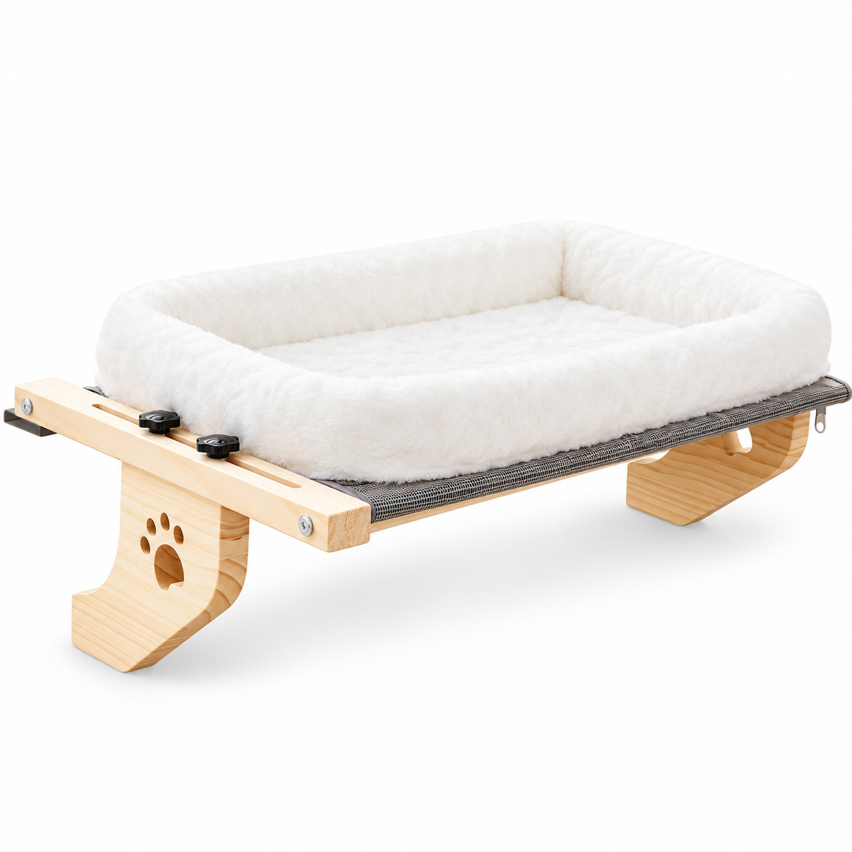 Wooden Cat Windowsill Perch with Zipper Cushion Bed