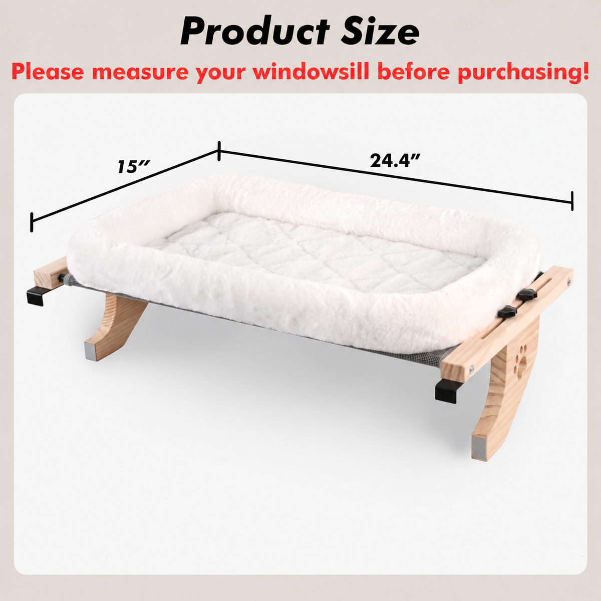 Wooden Cat Windowsill Perch with Zipper Cushion Bed