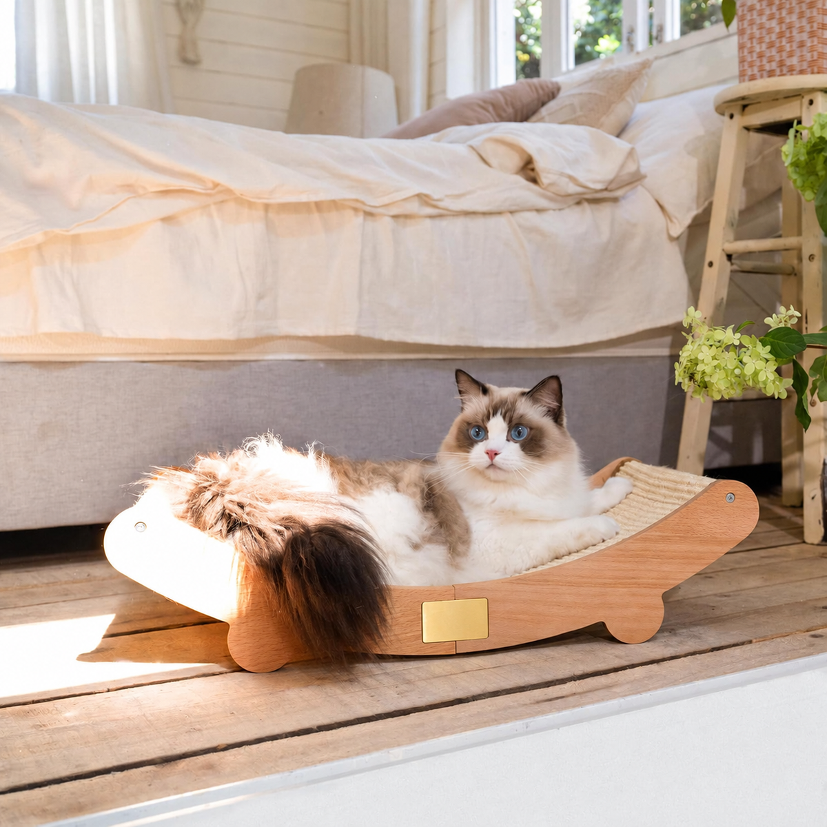 Sisal Cat Scratcher Bed Indoor Wooden Cat Furniture