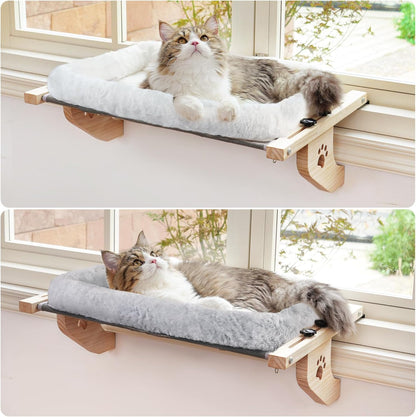 Wooden Cat Windowsill Perch with Zipper Cushion Bed